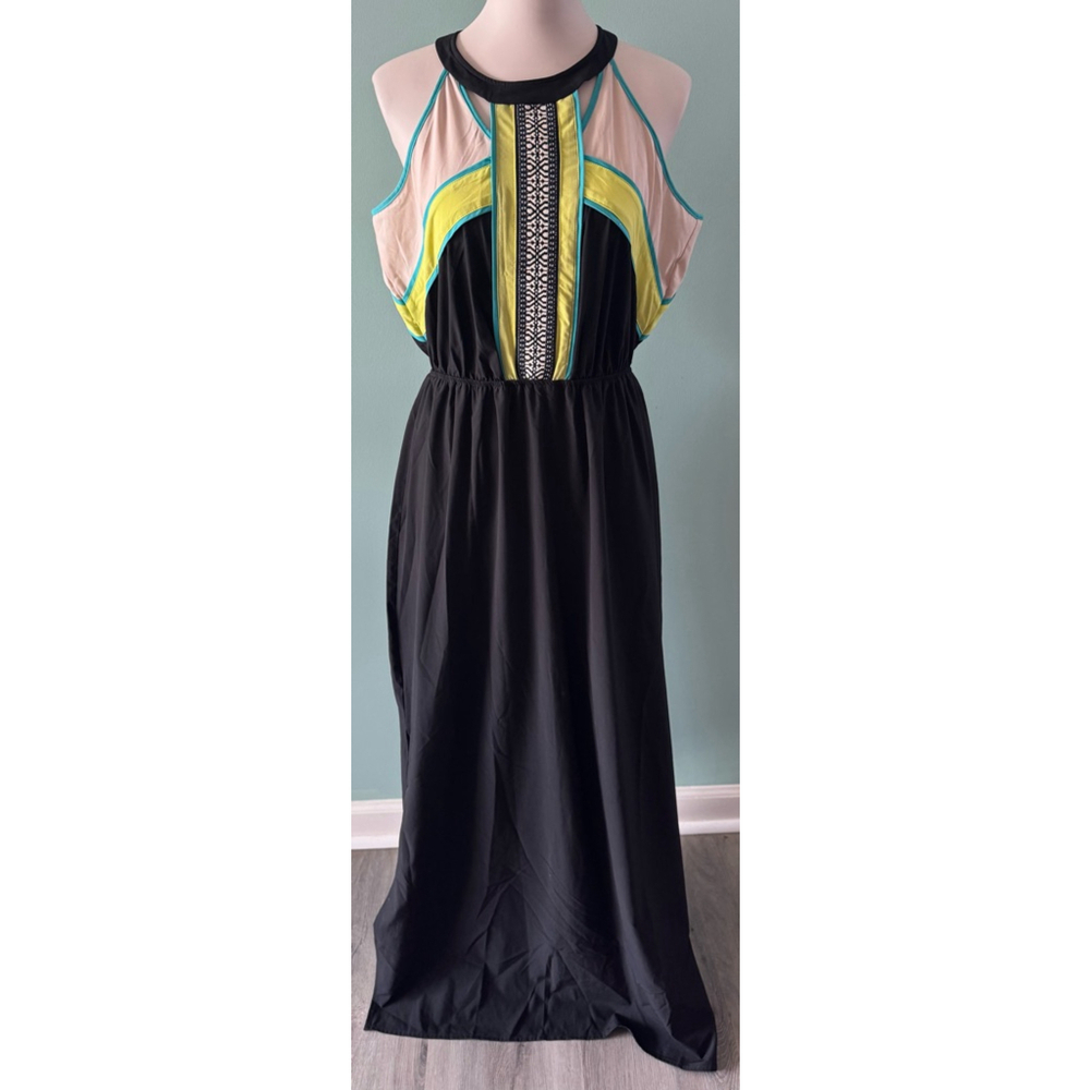 Women's Studio Y Maxi Dress Size L Black Yellow